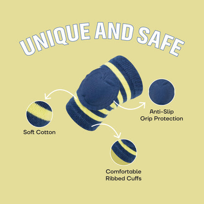 Bubzee Infant Knee Pads – Navy Blue & Yellow | Anti Slip Crawling Guard