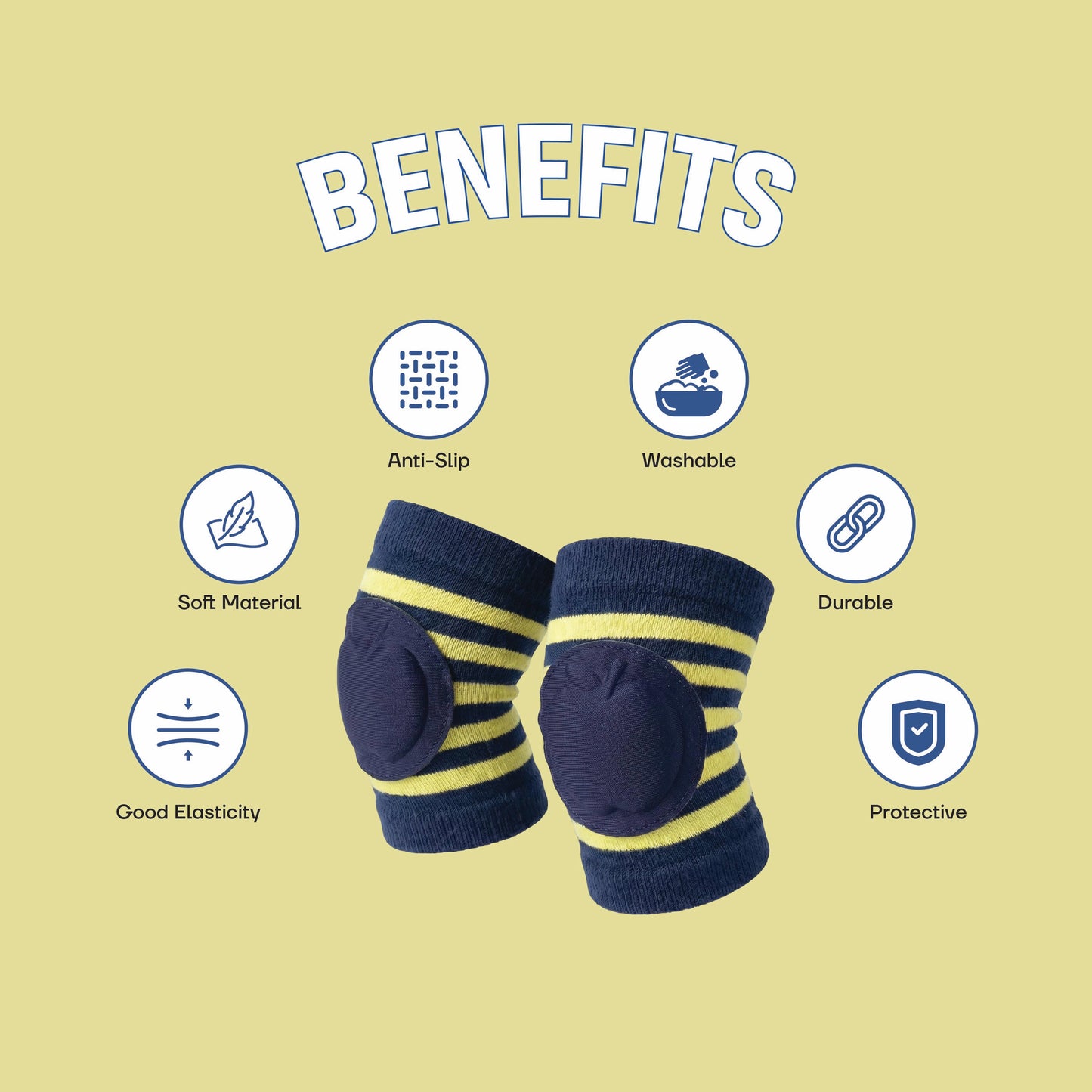 Bubzee Infant Knee Pads – Navy Blue & Yellow | Anti Slip Crawling Guard