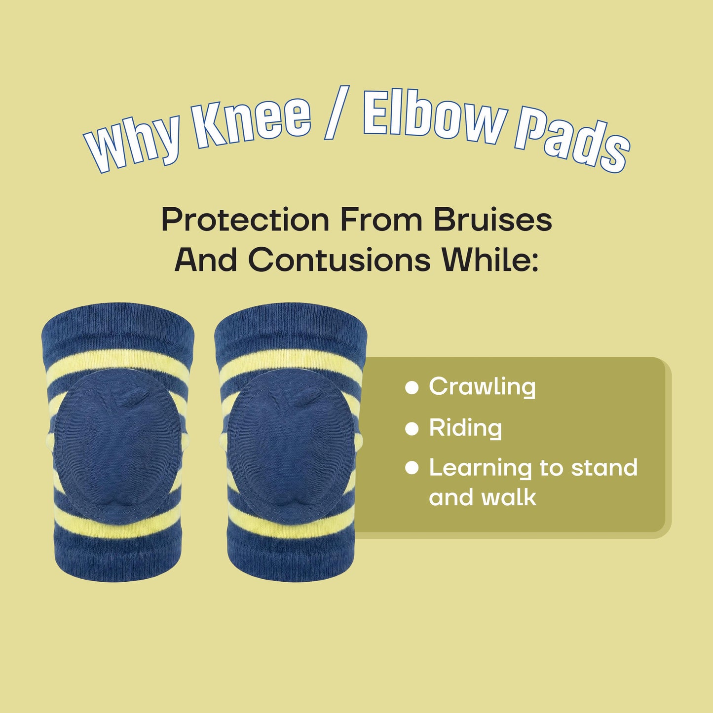 Bubzee Infant Knee Pads – Navy Blue & Yellow | Anti Slip Crawling Guard