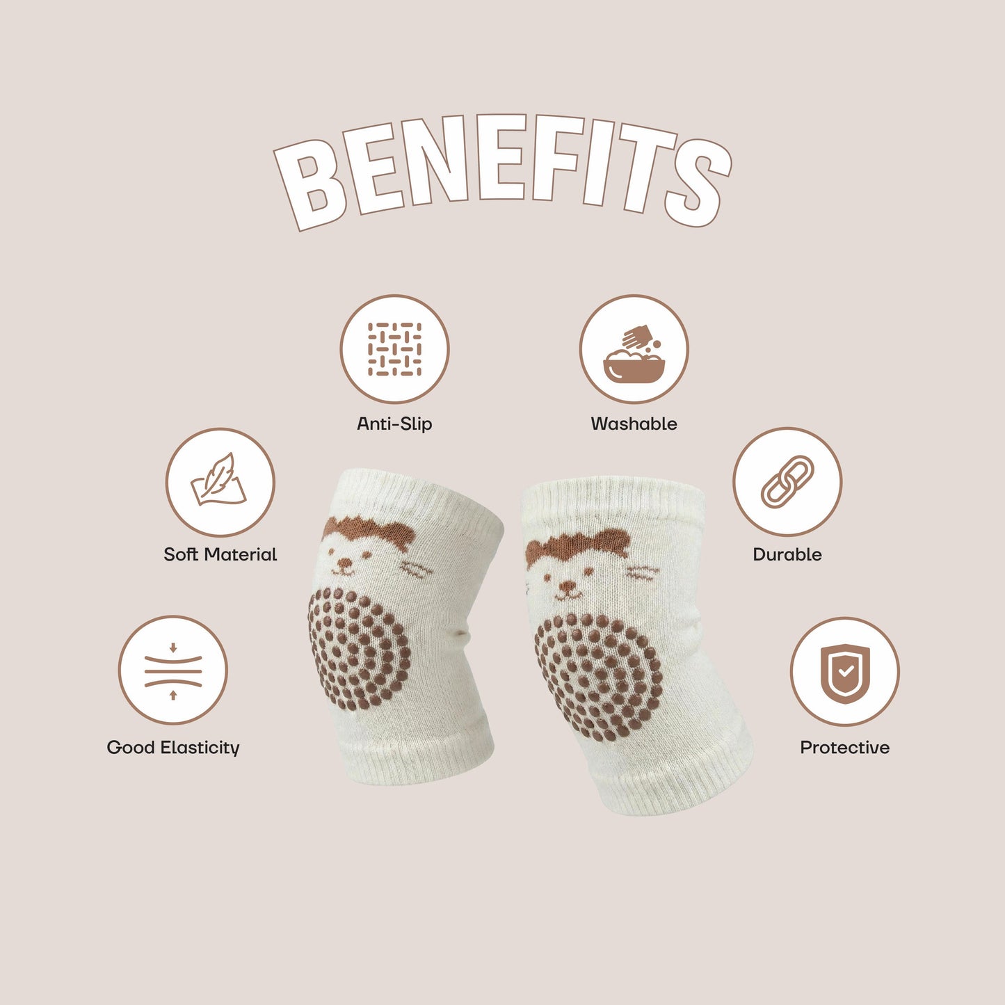 Bubzee Baby Knee Protector Pads – Cream & Brown | Crawling Safety Guard
