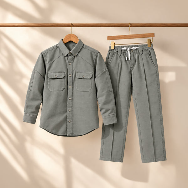 Men's Soft Grey Shirt & Pant Co-Ord Set | Full Sleeve Utility Shirt with Matching Jogger-Style Trousers | Casual Smart Outfit for Parties, Travel & Daily Wear (Copy) (Copy)