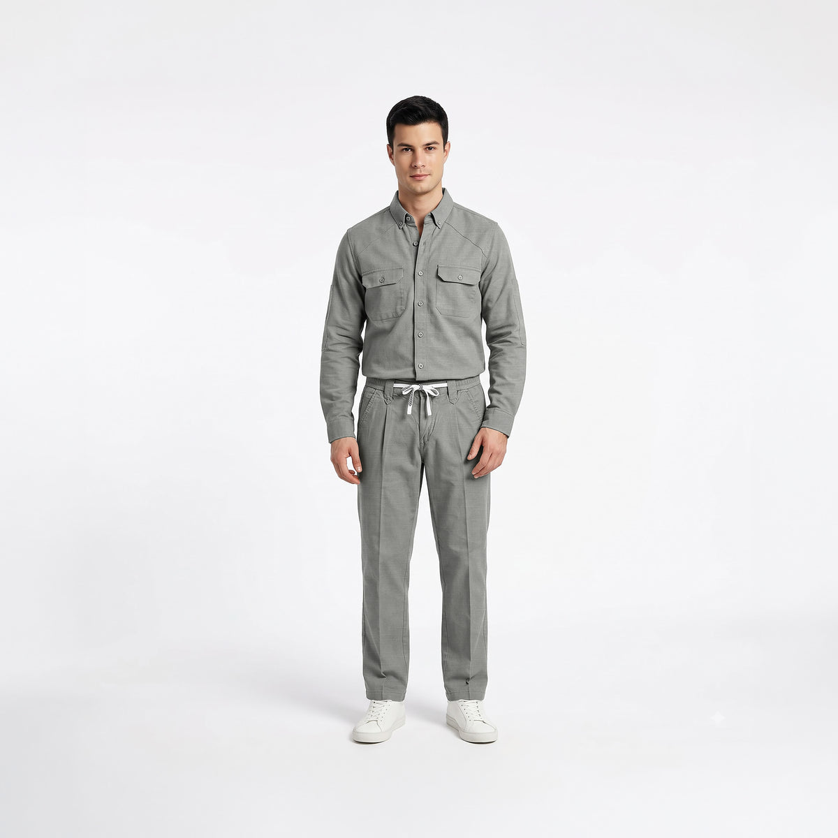 Men's Soft Grey Shirt & Pant Co-Ord Set | Full Sleeve Utility Shirt with Matching Jogger-Style Trousers | Casual Smart Outfit for Parties, Travel & Daily Wear (Copy) (Copy)