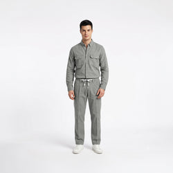 Men's Soft Grey Shirt & Pant Co-Ord Set | Full Sleeve Utility Shirt with Matching Jogger-Style Trousers | Casual Smart Outfit for Parties, Travel & Daily Wear