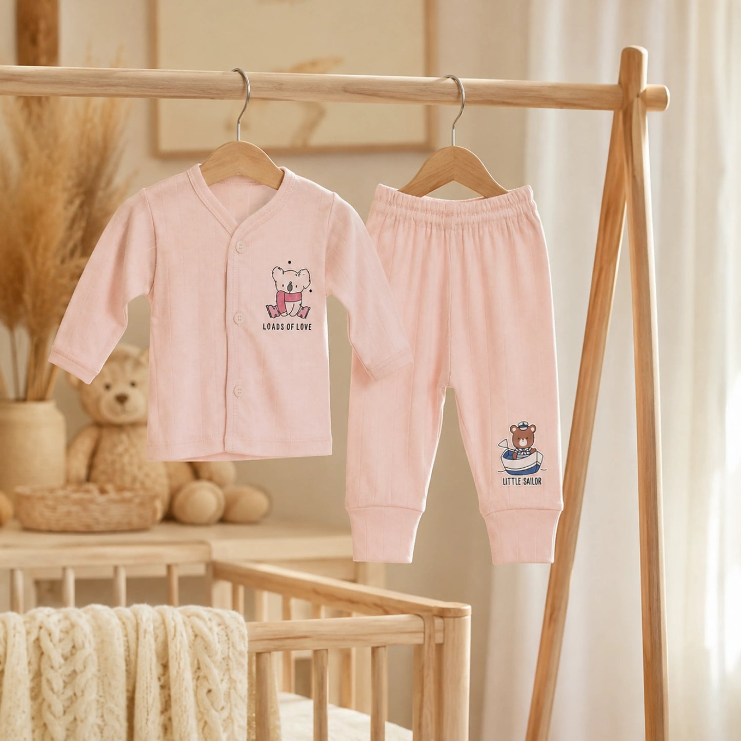 Light Pink Cucumber Baby Boy & Girl Cotton Full Sleeve Vest - Pajama Set