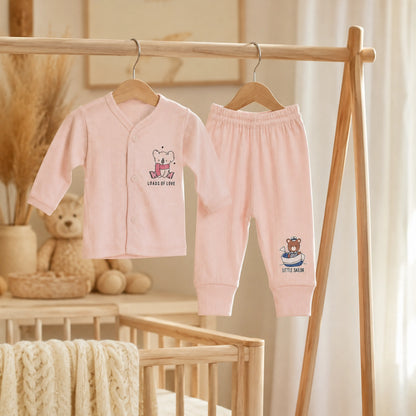 Light Pink Cucumber Baby Boy & Girl Cotton Full Sleeve Vest - Pajama Set
