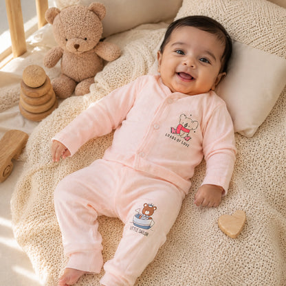Light Pink Cucumber Baby Boy & Girl Cotton Full Sleeve Vest - Pajama Set