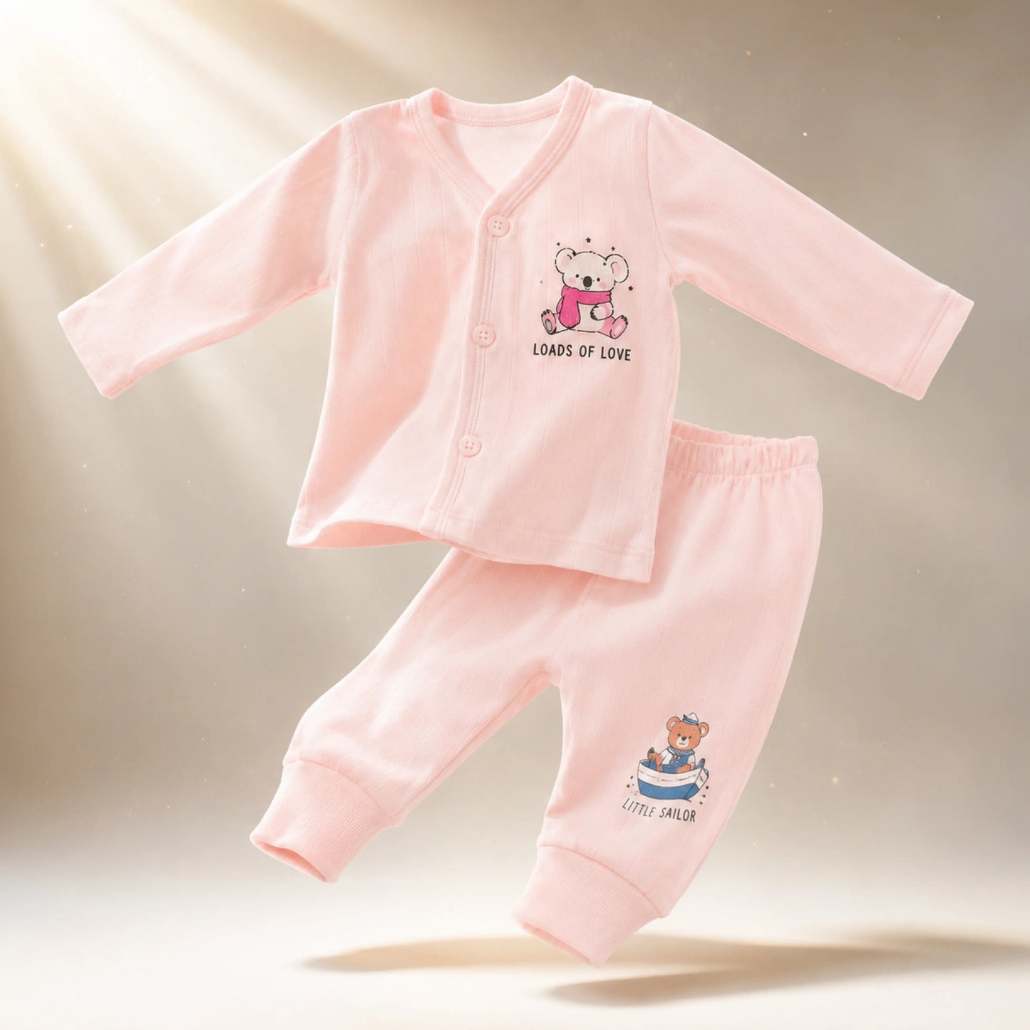 Light Pink Cucumber Baby Boy & Girl Cotton Full Sleeve Vest - Pajama Set