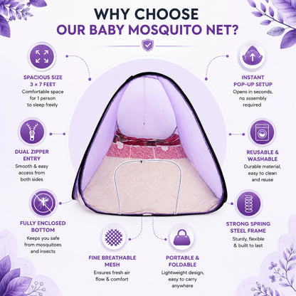 Foldable Pop-Up Mosquito Net Tent – Light Purple