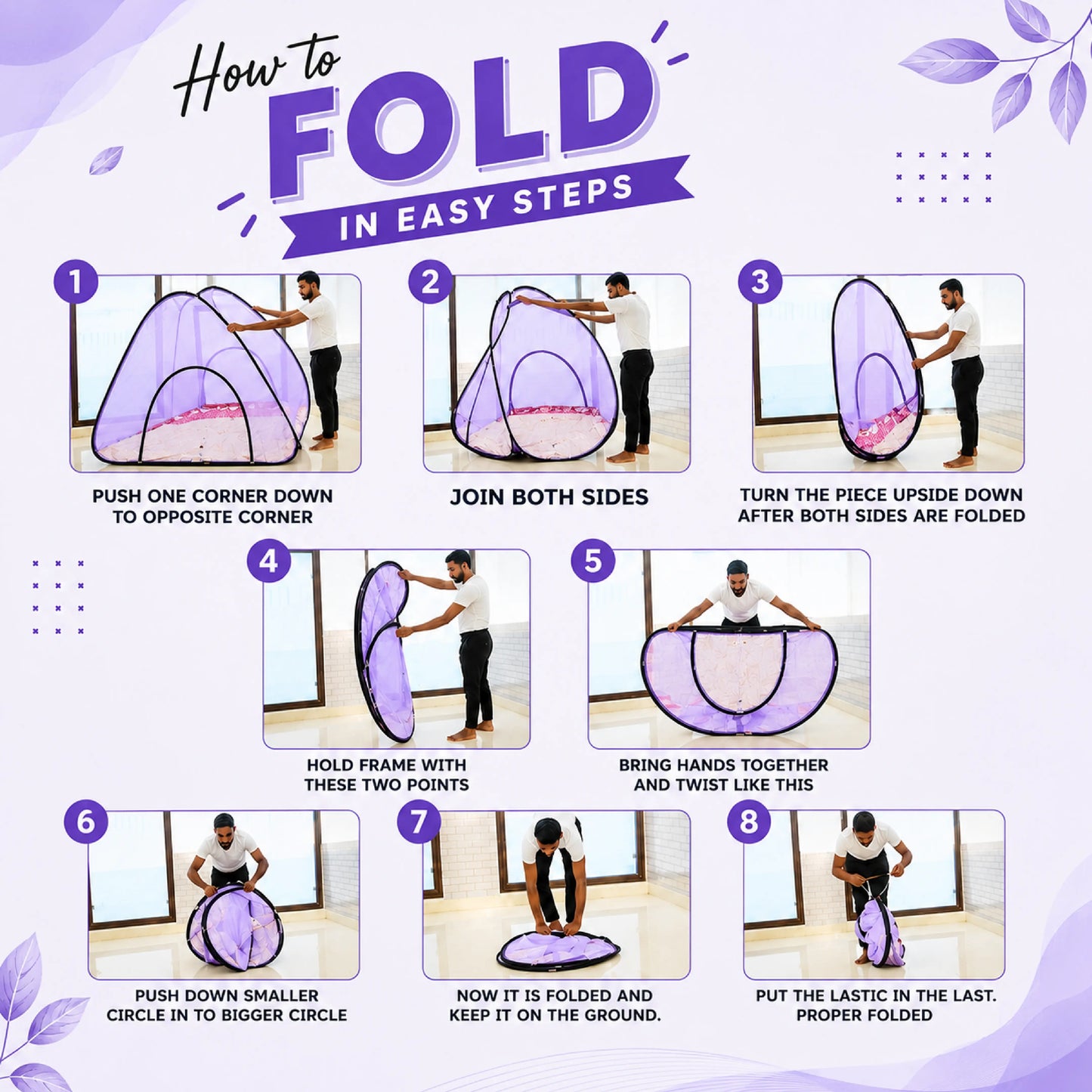 Foldable Pop-Up Mosquito Net Tent – Light Purple
