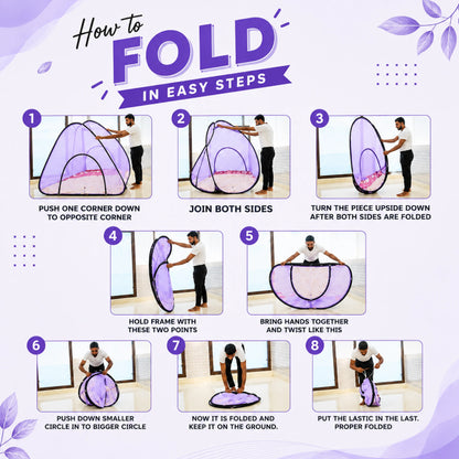 Foldable Pop-Up Mosquito Net Tent – Light Purple