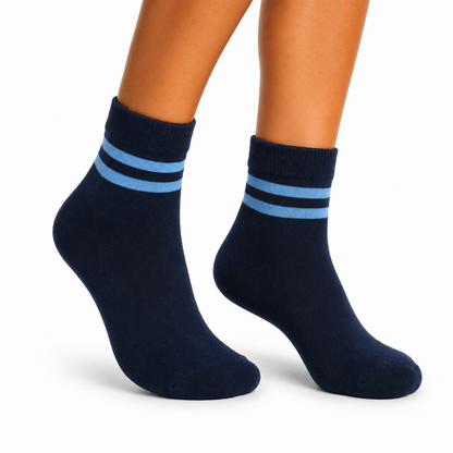 Navy Blue Striped School Socks