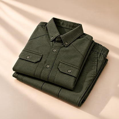 Men's Dark Olive Green Shirt & Pant Co-Ord Set | Full Sleeve Utility Shirt with Matching Jogger-Style Trousers | Casual Smart Outfit for Parties, Travel & Daily Wear (Copy) (Copy) (Copy)
