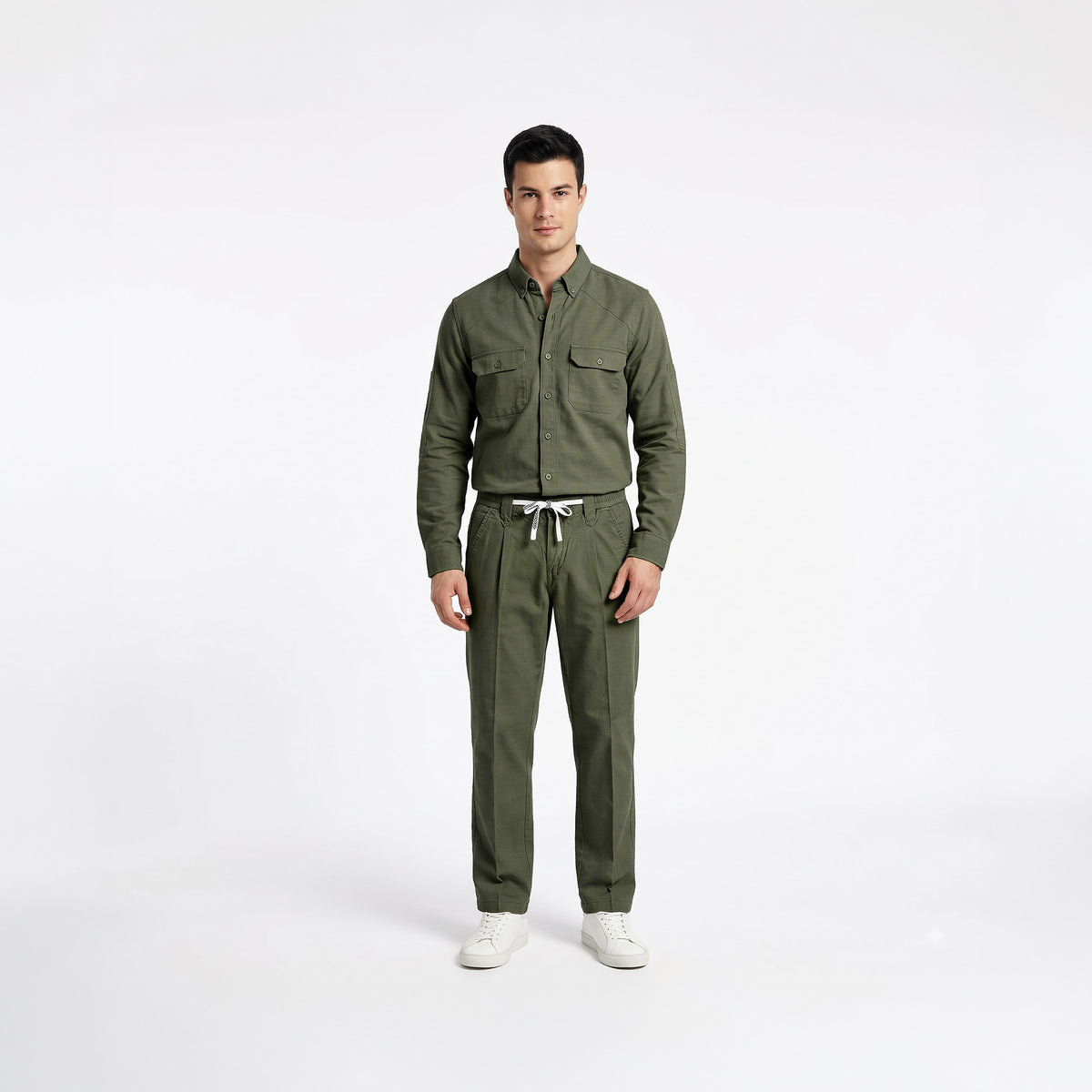 Men's Dark Olive Green Shirt & Pant Co-Ord Set | Full Sleeve Utility Shirt with Matching Jogger-Style Trousers | Casual Smart Outfit for Parties, Travel & Daily Wear (Copy) (Copy) (Copy)