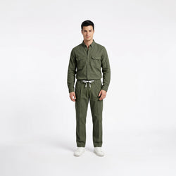 Men's Dark Olive Green Shirt & Pant Co-Ord Set | Full Sleeve Utility Shirt with Matching Jogger-Style Trousers | Casual Smart Outfit for Parties, Travel & Daily Wear