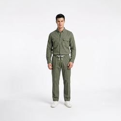 Men's Olive Green Shirt & Pant Co-Ord Set | Full Sleeve Utility Shirt with Matching Jogger-Style Trousers | Casual Smart Outfit for Parties, Travel & Daily Wear
