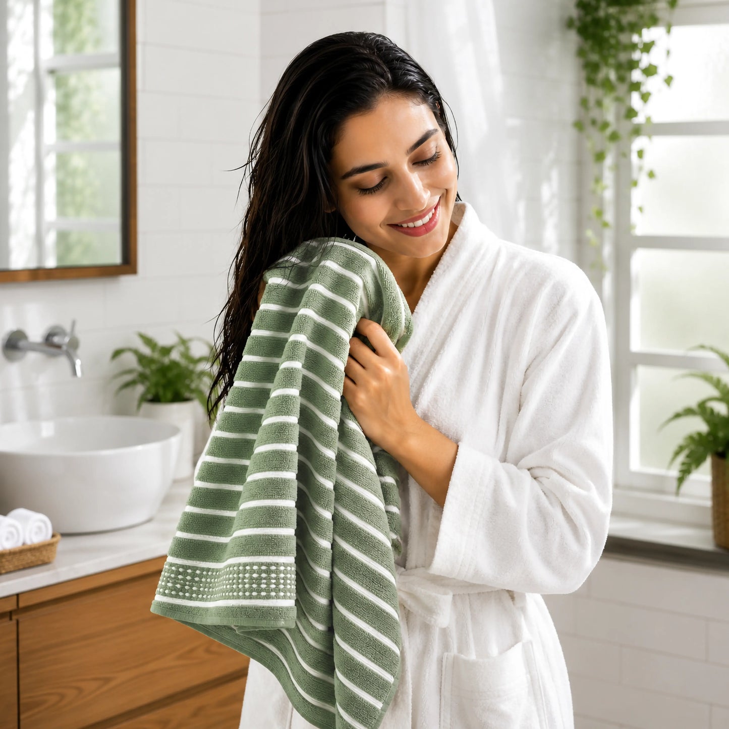 Premium Linen Bath Towel for Men & Women – Olive Green