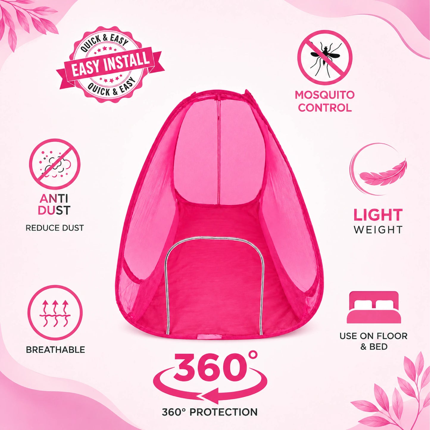 Foldable Pop-Up Mosquito Net Tent – Dark Pink