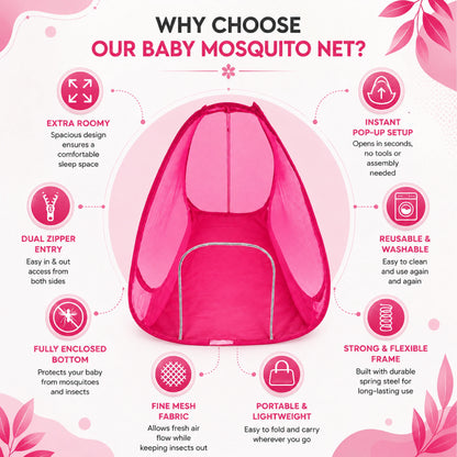Foldable Pop-Up Mosquito Net Tent – Dark Pink