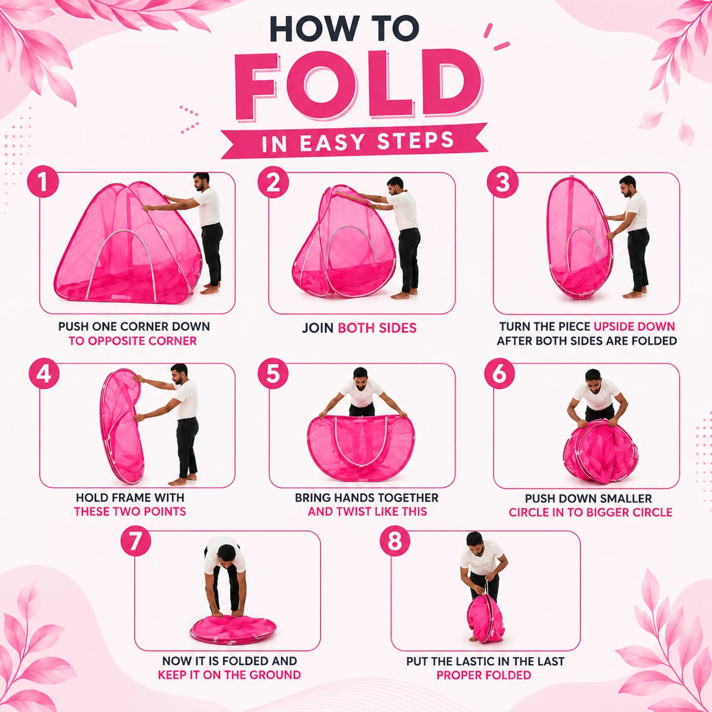 Foldable Pop-Up Mosquito Net Tent – Dark Pink