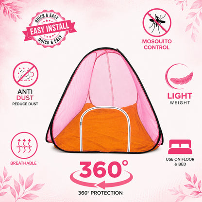 Foldable Pop-Up Mosquito Net Tent – Light Pink