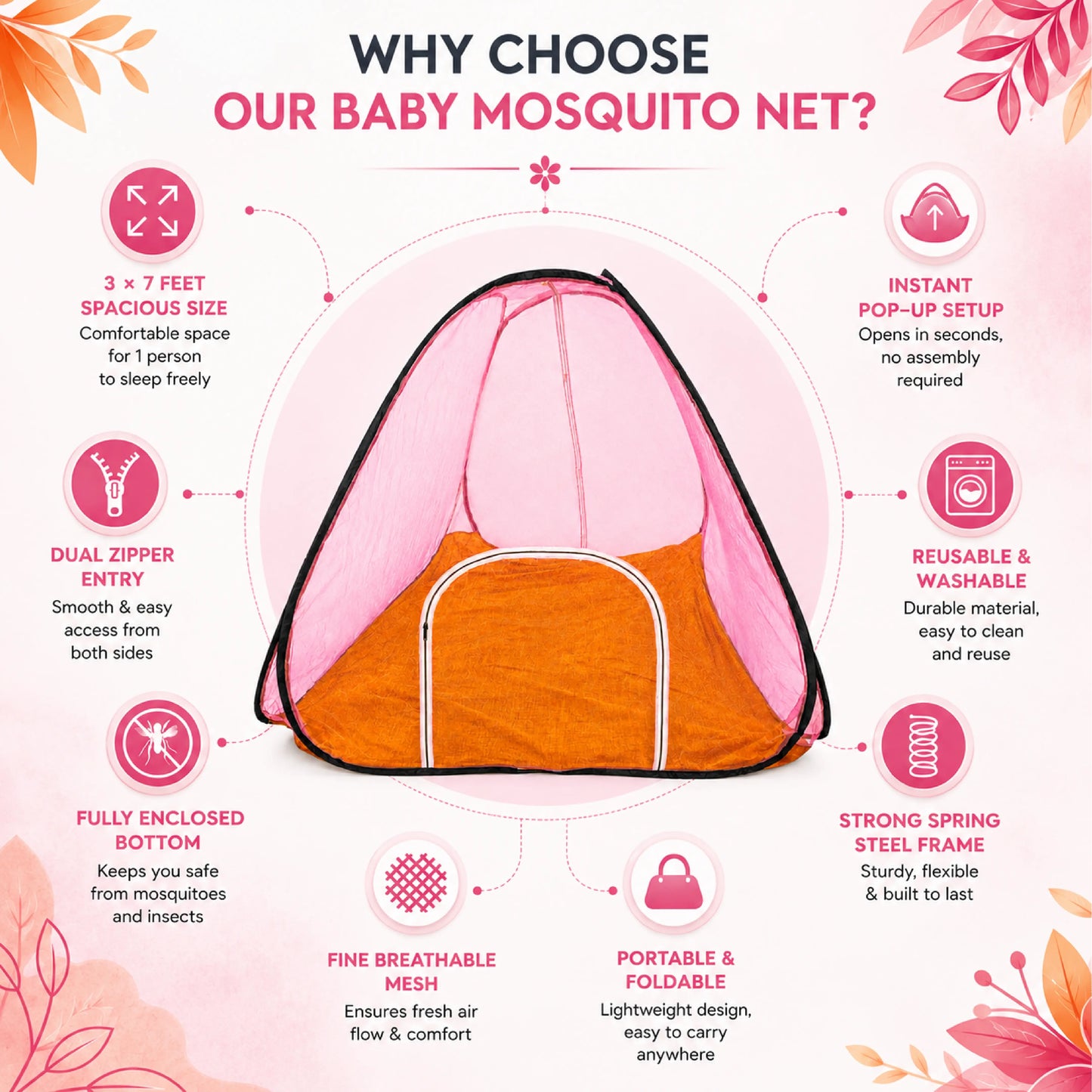 Foldable Pop-Up Mosquito Net Tent – Light Pink