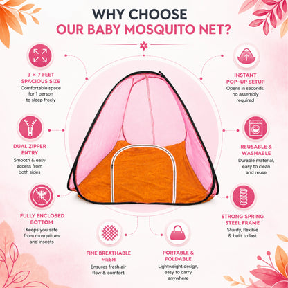 Foldable Pop-Up Mosquito Net Tent – Light Pink