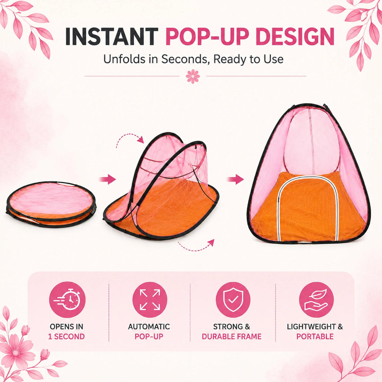 Foldable Pop-Up Mosquito Net Tent – Light Pink