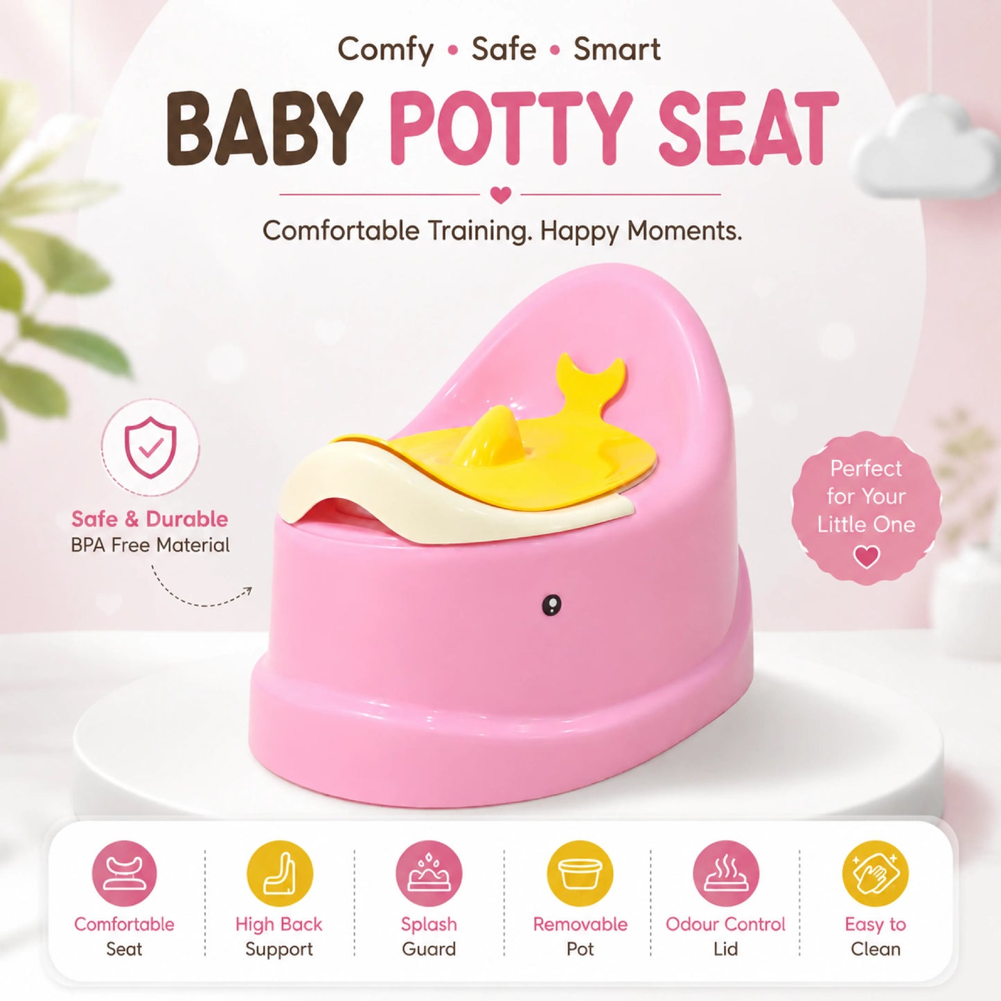 Fish Design Baby Potty Chair with Backrest – Pink