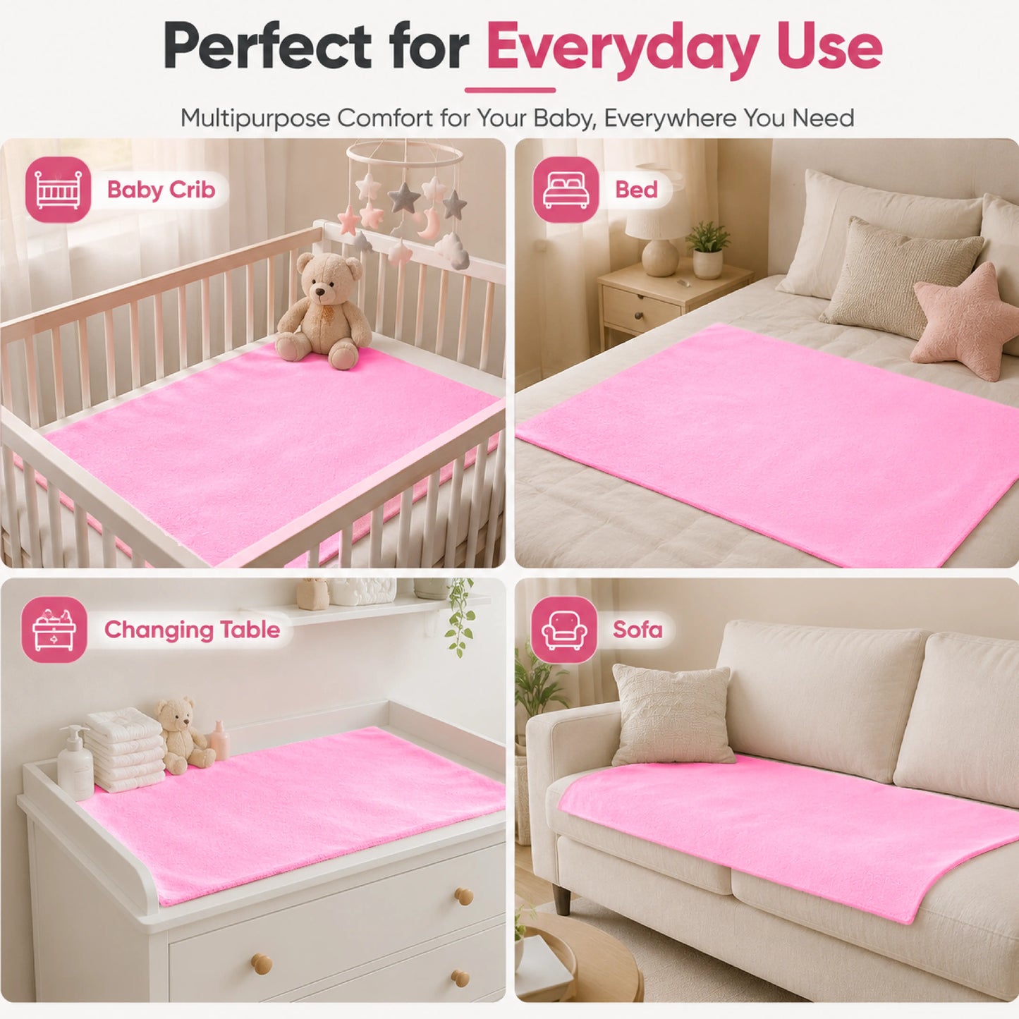 Pink Multipurpose Baby Dry Sheet – Waterproof Bed Protector Mat