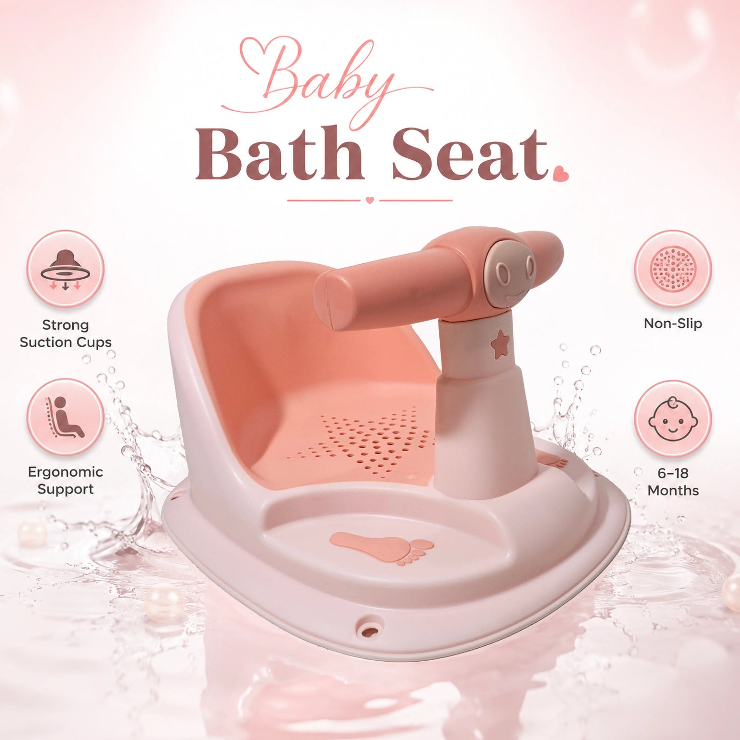 Pink Baby Bathing Seat with Back Support – Pack of 1