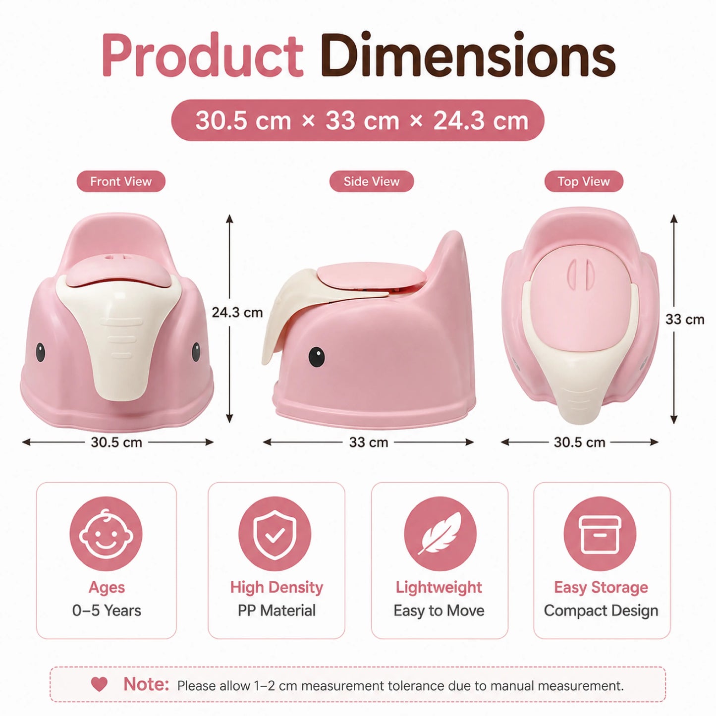 Elephant Design Baby Potty Chair with Backrest – Pink