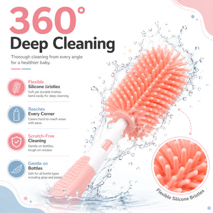 Baby Feeding Bottle Cleaning Brush Set, BPA Free – Pink