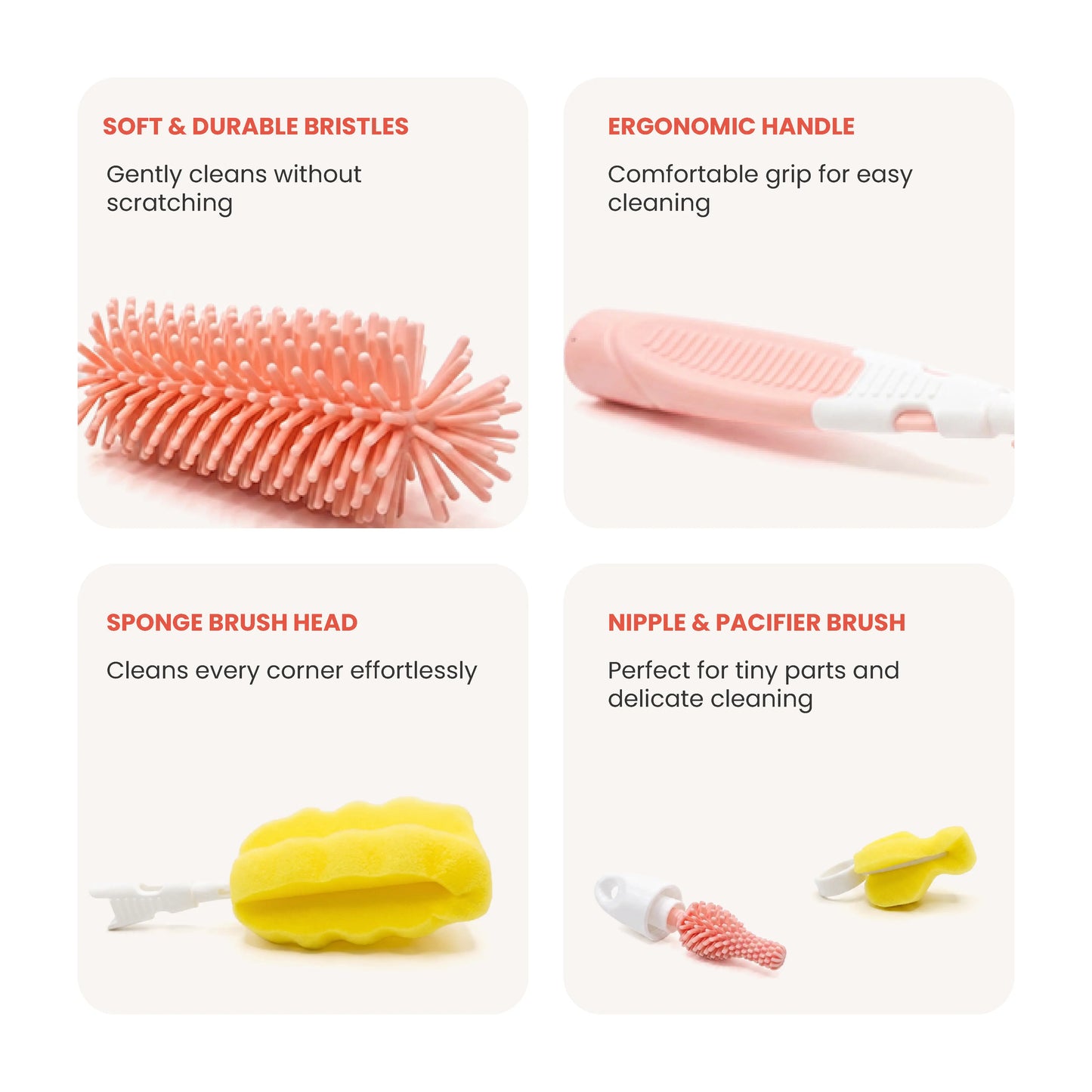 Baby Feeding Bottle Cleaning Brush Set with Straw Cleaner | BPA Free – Pink