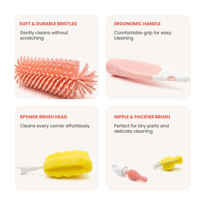 Baby Feeding Bottle Cleaning Brush Set with Straw Cleaner | BPA Free – Pink