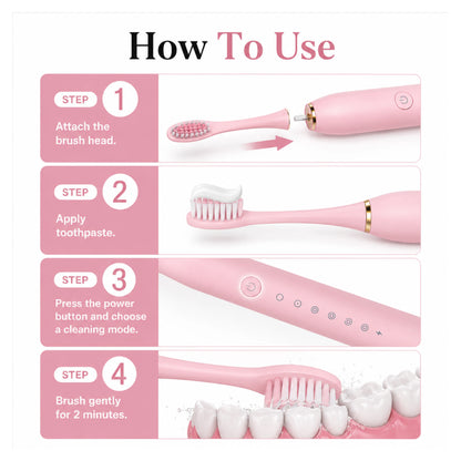 Pink Sonic Electric Toothbrush – Rechargeable & Waterproof – Pack of 1