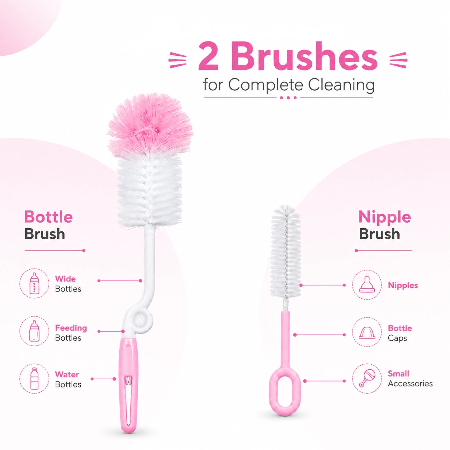 Baby Feeding Bottle Cleaning Brush Set, BPA Free – Pink