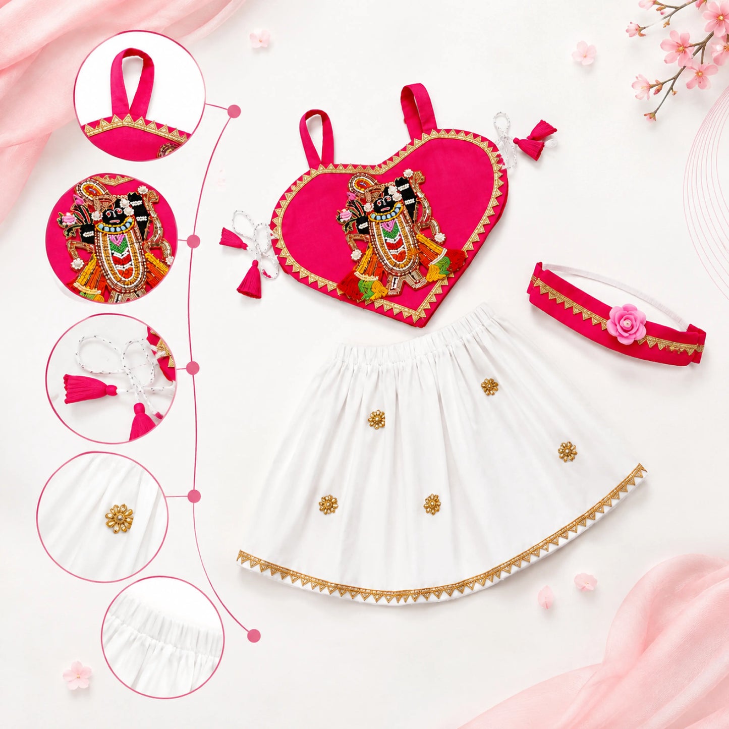 Baby Girl Shree Nathji Chhathi Pujan Ethnic Outfit Set – Pink