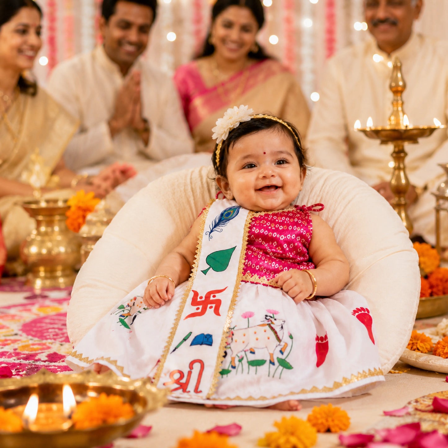 Baby Girl Chhathi Pujan Dress Set – Pink