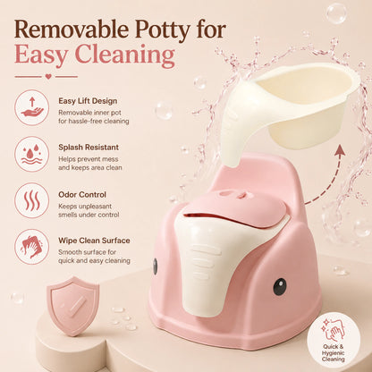 Elephant Design Baby Potty Chair with Backrest – Pink