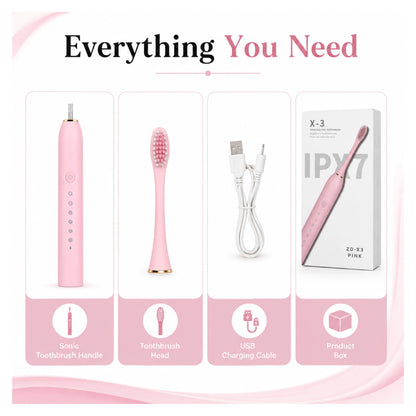 Pink Sonic Electric Toothbrush – Rechargeable & Waterproof – Pack of 1