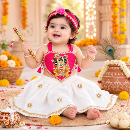 Baby Girl Shree Nathji Chhathi Pujan Ethnic Outfit Set – Pink