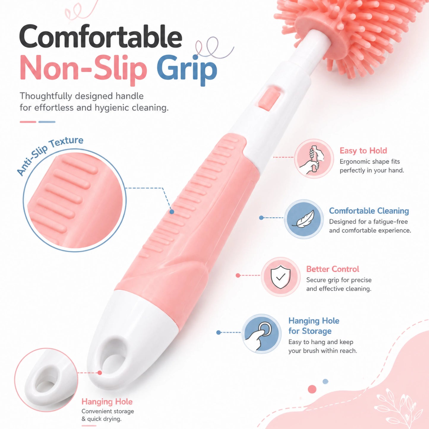 Baby Feeding Bottle Cleaning Brush Set, BPA Free – Pink