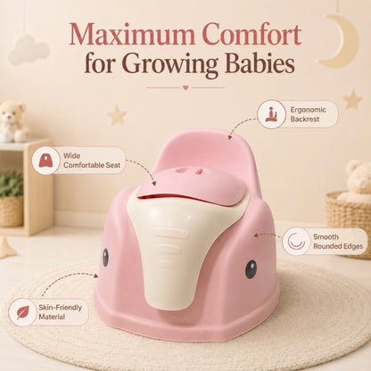 Elephant Design Baby Potty Chair with Backrest – Pink