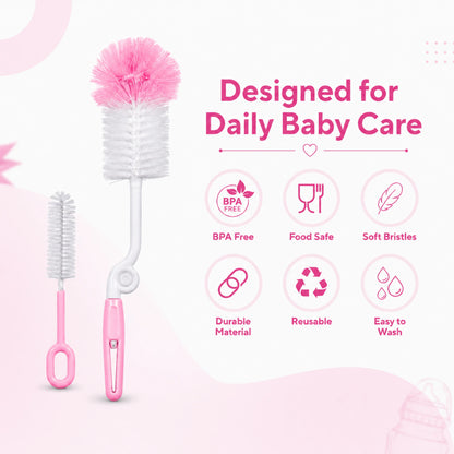 Baby Feeding Bottle Cleaning Brush Set, BPA Free – Pink