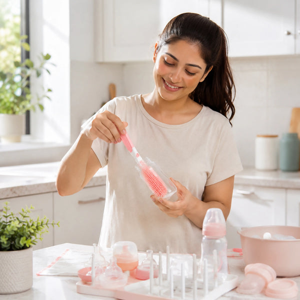 Baby Feeding Bottle Cleaning Brush Set with Straw Cleaner | BPA Free – Pink