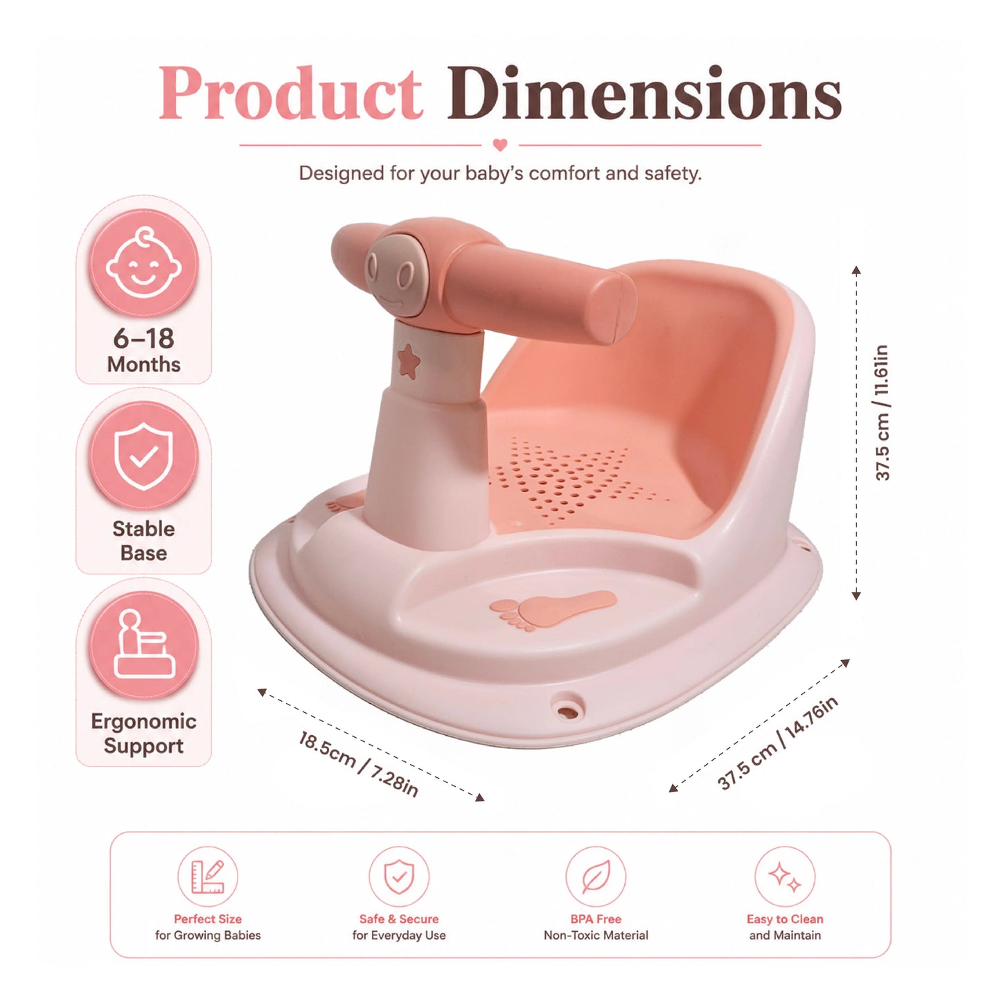 Pink Baby Bathing Seat with Back Support – Pack of 1
