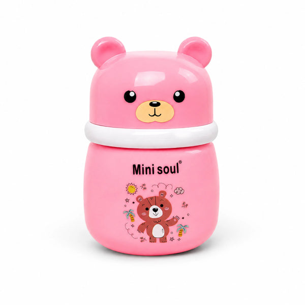 Cute Bear Baby Powder Storage Box with Puff – Pink
