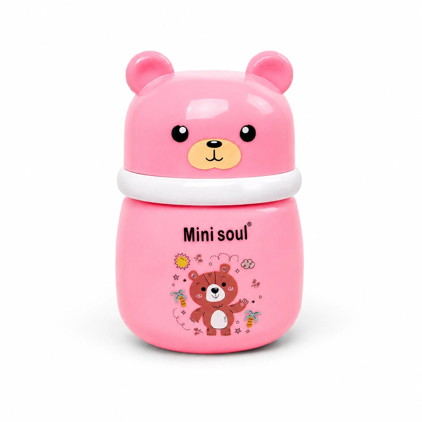 Cute Bear Baby Powder Storage Box with Puff – Pink