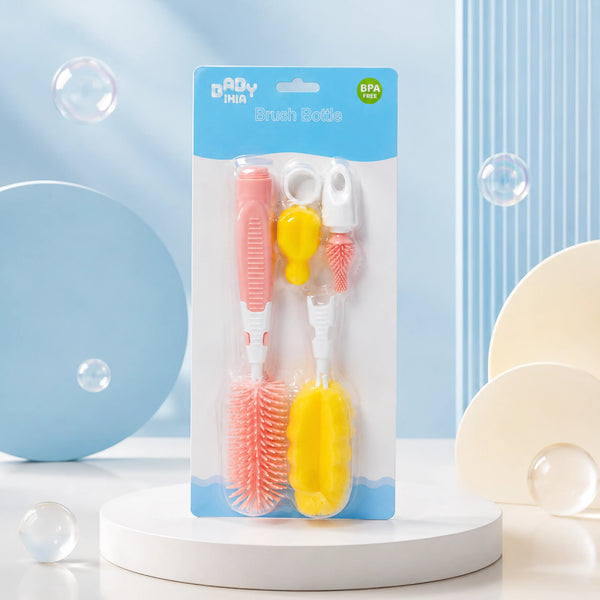 Baby Feeding Bottle Cleaning Brush Set with Straw Cleaner | BPA Free – Pink