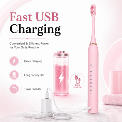 Pink Sonic Electric Toothbrush – Rechargeable & Waterproof – Pack of 1